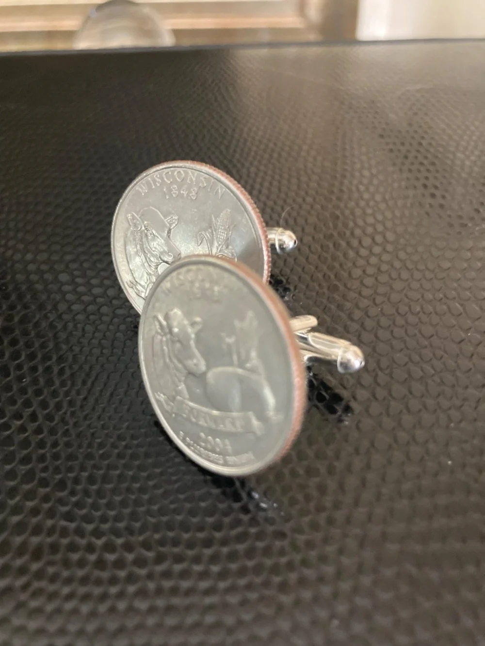 Wisconsin State Quarter Cufflinks – 2004 U.S. Coin Jewelry – Handcrafted America